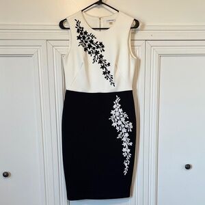 Calvin Klein Two-Tone Black and White Floral Sheath Dress